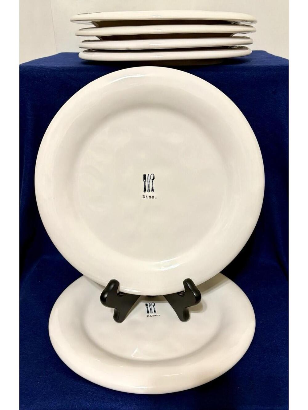 Rae Dunn Dimpled Cutlery Eat Typed 11” Dinner Plate Set Of 6 Great Condition - Picture 7 of 8